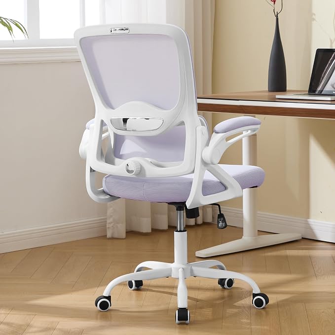 Ergonomic Office Chair,Mesh Office Chair with Lumbar Support,Mid Back Desk Chair with Flip-up Arms,400 lbs Comfy Computer Chair for Home Office (Pale Purple White)