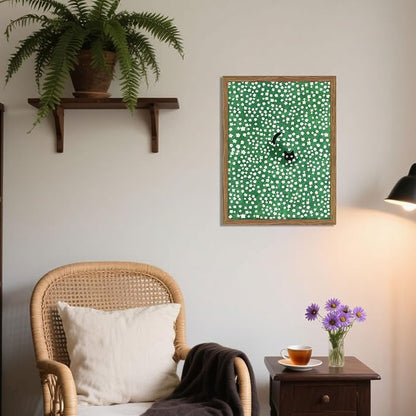 Framed Floral Black Cat Canvas Wall Art, Cute Black Cat in Daisy Field Painting, Animal Poster Print, Modern Home Aesthetic Wall Decor, Flowers Canvas Artwork for Bedroom Living Room 12x16 inch
