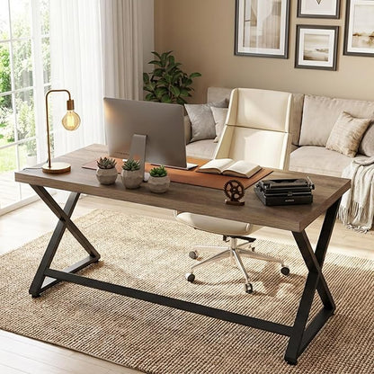 IBF 47 Inch Computer Desk, Rustic Home Office Desk for Writing, Industrial Wood Metal Executive Work Study Desk, Modern Simple PC Gaming Computer Table for Study Workstation, Rustic Oak