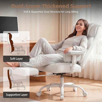 Vonesse Big and Tall Office Chair, Desk Chair with Soft Adjustable Armrests, Ergonomic High Back Gaming Chair with Lumbar Support, Executive Computer Chairs with Footrest (PU Leather,White)
