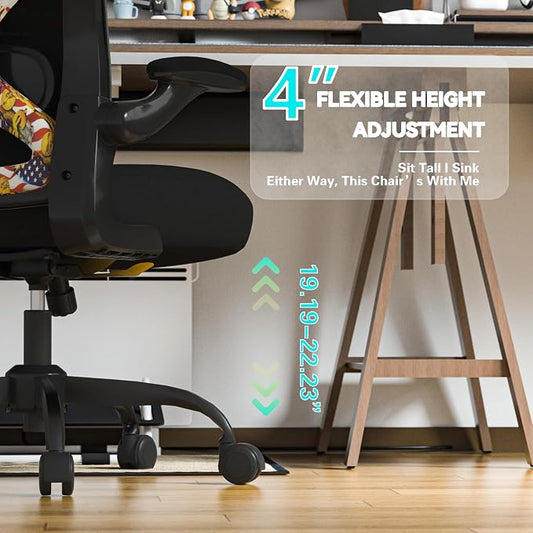Office Desk Chair with Ergonomic Lumbar Support, Extra-Thick Seat Cushion, Flip-up Arms, Breathable Mesh Back, Computer Task Chair for Home Office