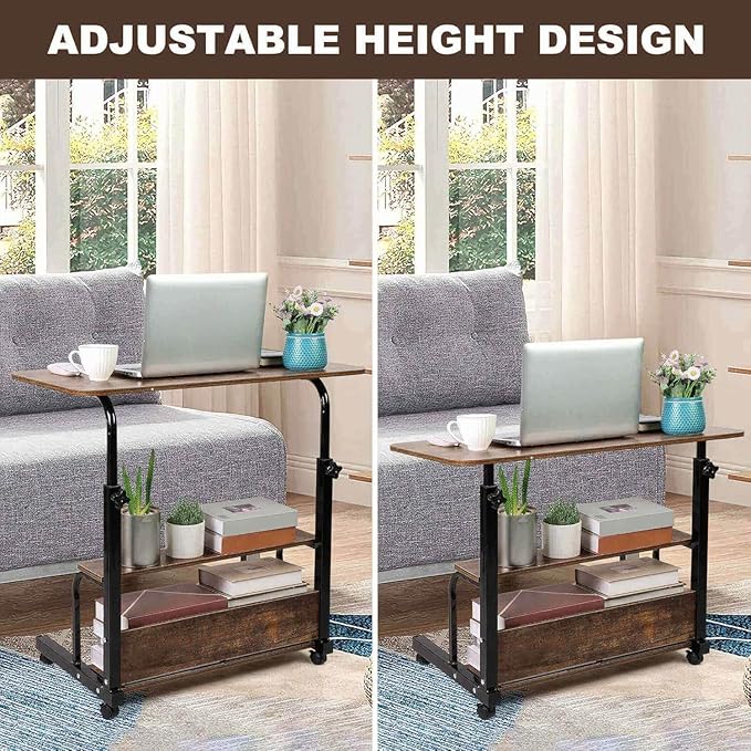 Adjustable Height Mobile Computer Desk for Small Space Rolling Writing with Wheels Corner Home Office Study Portable Desks Standing Desk Rolling Desk Mobile Laptop Table Size 31.5X15.7 Inch Brownish