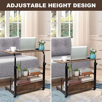 Adjustable Height Mobile Computer Desk for Small Space Rolling Writing with Wheels Corner Home Office Study Portable Desks Standing Desk Rolling Desk Mobile Laptop Table Size 31.5X15.7 Inch Brownish