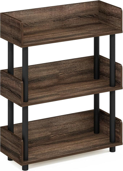 Furinno TURN-N-TUBE Display Shelf, 3-Tier Storage Shelves with Side Panels, Open Shelves Book Shelf with Rounded Corner Top Edges, for Organization and Storage, Living Room, Home Office, Walnut