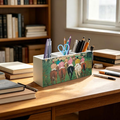 Equestrian Gifts for Women Men Pen Pencil Holder Organizer for Home Office Desk Accessories, Country Western Cowboy Horse Racing Wood Signs Makeup Brush Toothbrush Holder