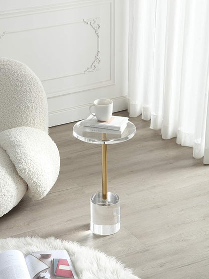 Artmaze Clear Acrylic End Table,Side Table,Brushed Brass Metal,Round,for Office, Living Room and Bedroom,Easy Assembly,12x12 inch，21.3 inch high