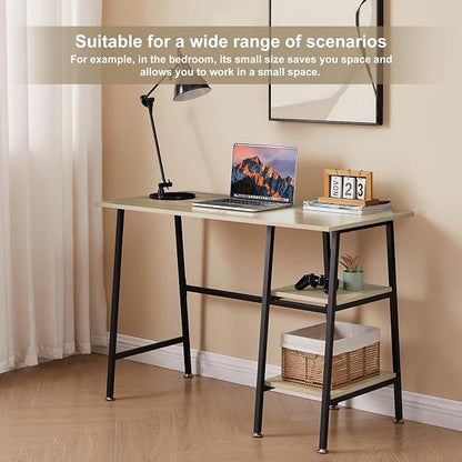 VECELO 43 Inch Computer Home Office Desk, Modern Simple Writing Desk with Storage for Bedroom, Simple Table Modern Student Study Desk,Water Proof, Oak+Black Leg