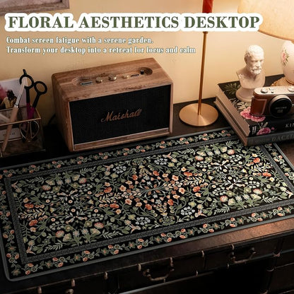 iCasso Desk Mat for Keyboard and Mouse, Large Mouse Pad, Desk Pad Mat, Anti-Slip Big Mousepad with Stitched Edges for Computer Desktop(Floral)