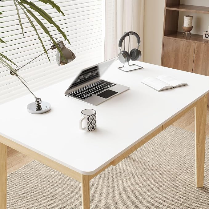 Timechee 40 Inch Compact Computer Gaming Desk, White Study Work Office Desk with 2 Storage Drawers, Rectangular Study Reading Table, Simple Computer Writing Table for Home Office, Living Room