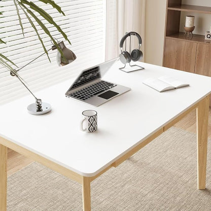 Timechee 40 Inch Compact Computer Gaming Desk, White Study Work Office Desk with 2 Storage Drawers, Rectangular Study Reading Table, Simple Computer Writing Table for Home Office, Living Room