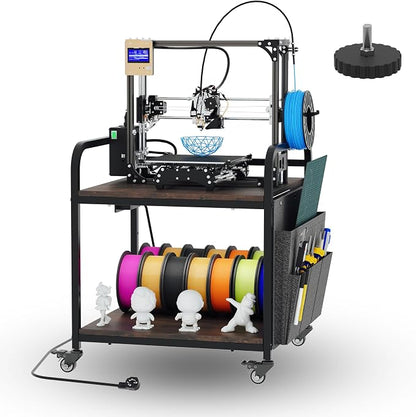 Heavy Duty 3D Printer Stand for Bambu Lab A1 Mini & FlashForge 5M | Reduces Printer Vibration, Supports 220 lbs, Adjustable Height, Built-in Power Hub, Mobile Tool Storage