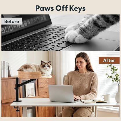 FLEXISPOT EN2 55" x 28" Standing Desk with Solid Wood Cat Bed Bundle, 1" Thick Desktop, Desk-Mounted Cat Perch with Scratcher, Maple