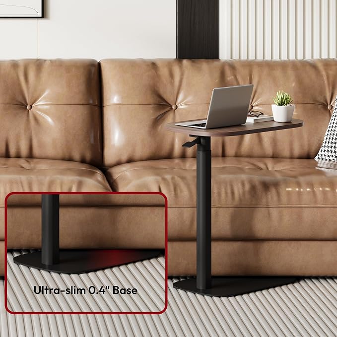 SANODESK Small Standing Desk Pneumatic Height Adjustable Sit Stand Laptop Desk Overbed Table Computer Cart for Home Office Workstations (23.6" W x 13.8" D, Black Walnut)