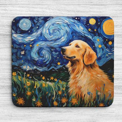 Starry Night Dog Mouse Pad for Computer Laptop Home Office Gaming Working Desk Desktop Accessories Non-Slip Rubber Mouse Pad for Dog Lovers (Golden Retriever)