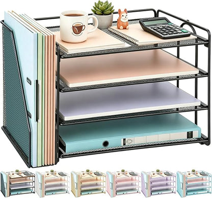 gianotter 4-Tier Paper Organizer With Magazine Holder, Desk Organizers and Accessories, Desk Accessories & Workspace Organizers, File Organizer for Office Supplies Storag (Black, 4-Tier)