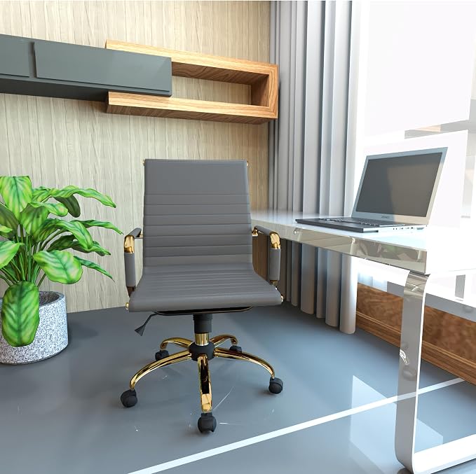 LeisureMod Harris Modern Ergonomic Executive Office Chair, High-Back Leather Conference Desk Chair with Adjustable Height, Tilt Control, 360° Swivel & Gold Frame for Home Office