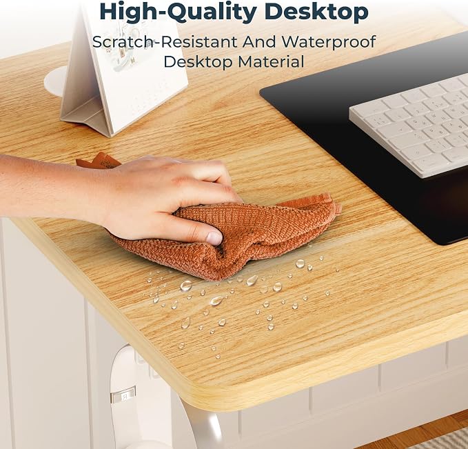 Adjustable Stand Up Desk with Memory Preset,Electric Standing Desk 55x 24 Inch Home Office Desk Computer Workstation Sit Stand Desk, Splice Maple Top + White Frame