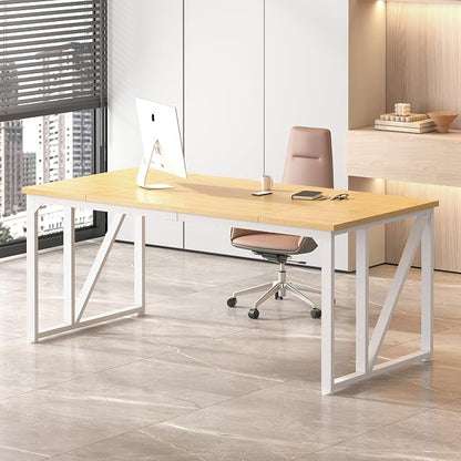 NSdirect Computer Desk 70×30.7 Inch Gaming Desk with Deeper & Thicker Desktop, Office Desk Work Desk for Home Office, Natural