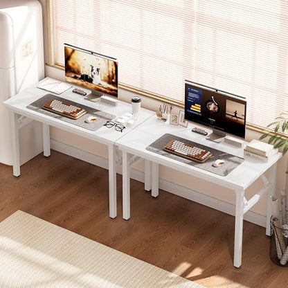 DlandHome Folding Desk for Small Spaces, 35.8 in Computer Desk Folding Table, Foldable Office Desk Writing Workstation for Home Office, Study, Bedroom, No Assembly Required, White & White