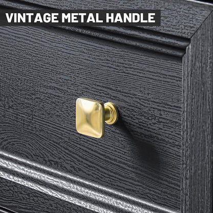 Black Nightstand Set of 2, Farmhouse Night Stand Set 2, Black and Gold Nightstand with 2 Drawers, Wood Bed Side Table for Bedroom, 23.3” Tall Nightstand with Gold Knob, Wooden End Table Sofa Couch