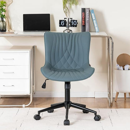 YOUNIKE Office Chair Armless Desk Chair with Wheels, Home Office Computer Task Chair, Modern Faux Leather Upholstered Vanity Chair, Adjustable Swivel Rolling Office Chairs, Grayish Green