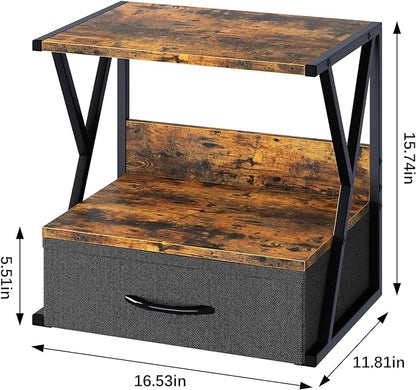 aboxoo Printer Stand for Desk with Storage Drawer, 2 Tier Desktop Or UnderDesk Shelf, Multi-Purpose Desk Organizer for Home Office, fit Fax Machine/3D Printer/Scanner, Rustic Brown