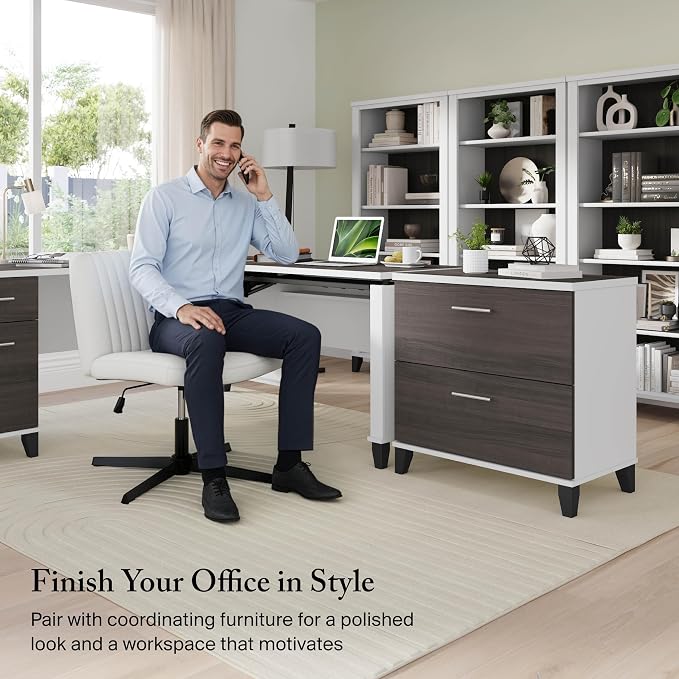 Bush Home 2 Drawer Lateral File Cabinet, Letter and Legal-Size Document Storage for Home or Professional Office, Somerset Collection, White and Storm Gray