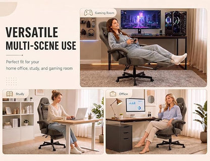 Office Desk Computer Gaming Chair for Adults, Ergonomic High Back Gamer Chair with Massage and Pocket Spring Cushion, Swivel Comfy Video Game Chairs with Footrest and Lumbar Support (Pro Grey)