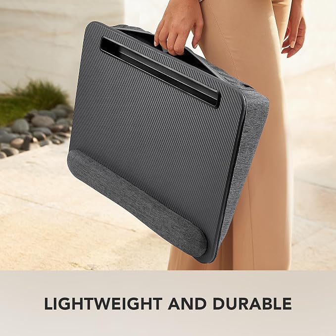 HUANUO Laptop Lap Desk - Portable Lap Desk with Pillow Cushion, Fits up to 15.6 inch Laptop, with Anti-Slip Strip & Storage Function for Home Office Students Use as Computer Laptop Stand - Grey