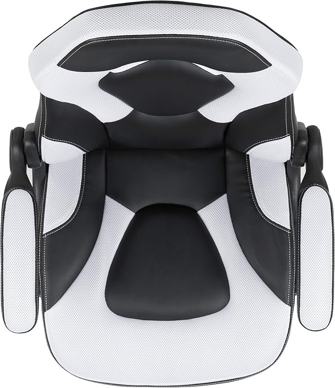 Flash Furniture X10 High-Back LeatherSoft Racing Style Gaming Chair with Flip-Up Arms, Ergonomic Padded Swivel Computer Chair, White/Black