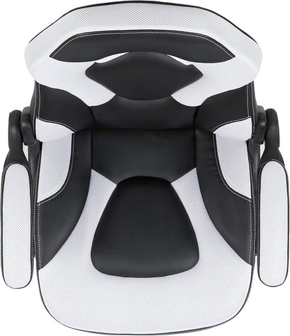 Flash Furniture X10 High-Back LeatherSoft Racing Style Gaming Chair with Flip-Up Arms, Ergonomic Padded Swivel Computer Chair, White/Black