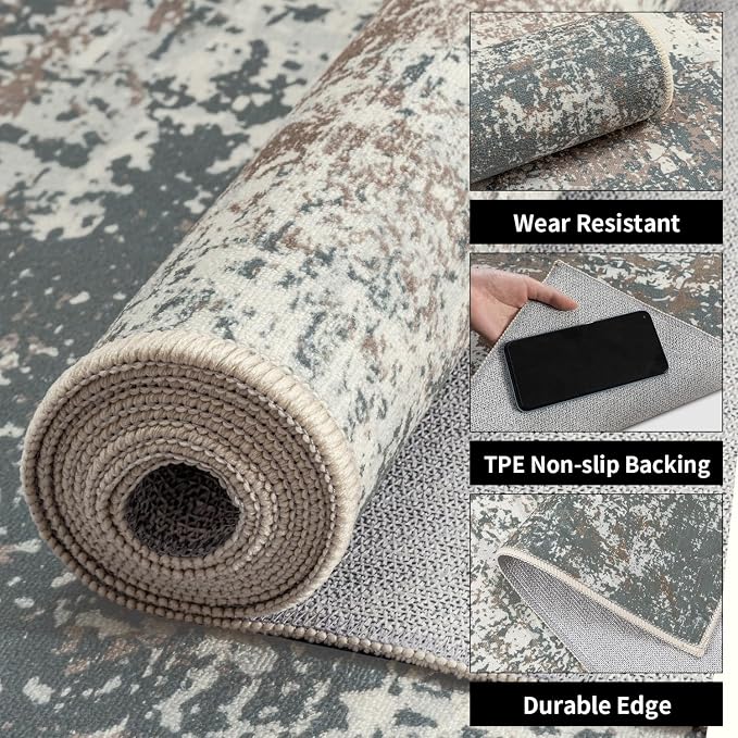 Ciicool Modern Abstract Area Rug 2x3 Washable Small Entryway Rugs, Non-Slip Low Pile Throw Rug, Thin Kitchen Bathroom Rug, Grey Brown Floor Carpet for Entrance Living Room Bedroom Indoor Door Mat