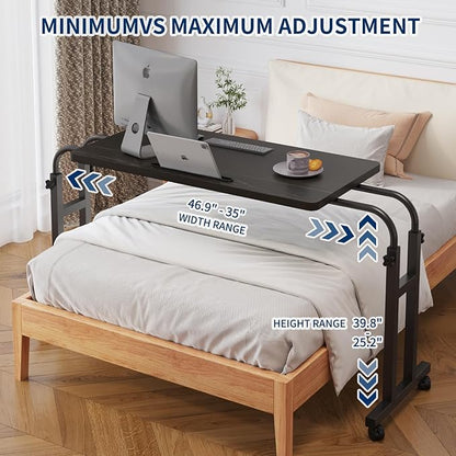 Furist Overbed Table with Wheels Laptop Desk Cart Table Over The Bed Table Adjustable Height and Length for Hospital and Home use