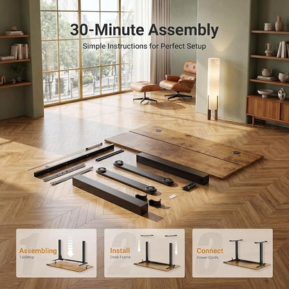 Claiks Electric Standing Desk 48 x 24 Inches, Motorized Sit Stand Desk with 3 Memory Presets & Cable Management, Spacious Ergonomic Computer Workstation for Dual Monitors & Gaming Setup, Rustic Brown