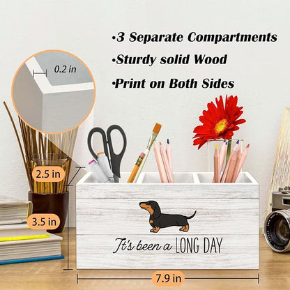 Dachshund Gifts Dog Pen Holder for Desk, Funny Dachshund Pencil Organizer, Gifts for DachshundLovers Owners, It's Been A Long Day Wooden Pen Holder Desk Accessories Decor for Home Office