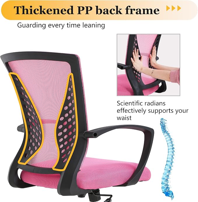 Office Chair Desk Chair Computer Chair with Lumbar Support Armrest Mid Back Rolling Swivel Task Adjustable Mesh Ergonomic Chair for Women Adults, Peach Pink