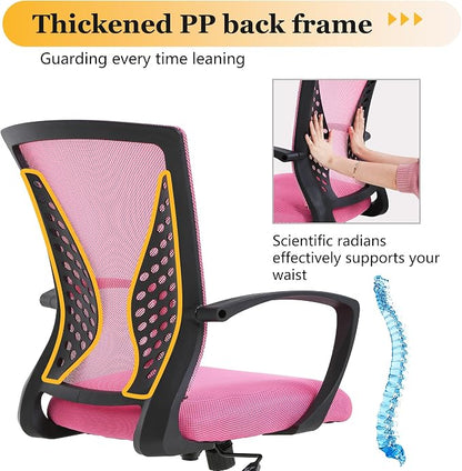 Office Chair Desk Chair Computer Chair with Lumbar Support Armrest Mid Back Rolling Swivel Task Adjustable Mesh Ergonomic Chair for Women Adults, Peach Pink