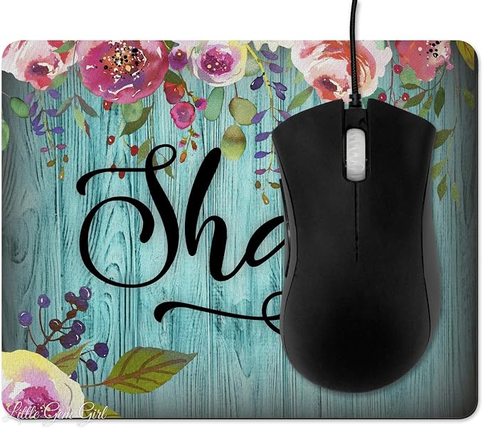 Custom Designed Mousepad with Your Name – You pick the Font – Personalized with Name, Initial or Monogram – Watercolor Floral Rustic Wood Design - 7.75" x 9.25" x .10"