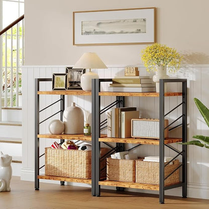 DurayLoly 3 Tier Small Bookshelf, Industrial Bookcase with Metal Frame and Sidebars, Storage Shelves for Living Room, Bedroom, Home Office and Kitchen, Rustic Brown