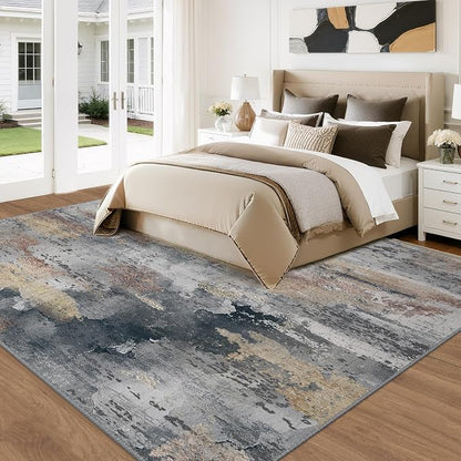 RELEANY Washable Area Rugs 6'x9' Non-Slip Modern Abstract Soft for Living Room Entryway Bedroom Kitchen, Print Pattern, Charcoal Brown