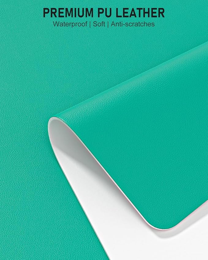 Desk Pad, 35.5" x 17" PU Leather Non-Slip Desk Mat Large Mouse Pad for Desktop, Waterproof Laptop Computer Writing Mat for Office, Home, Work, Gaming, Light Green