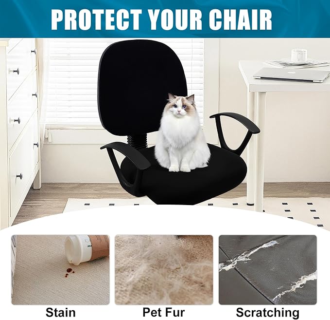 Smiry Printed Office Computer Chair Seat Covers, Stretch Fit Universal Desk Rotating Chair Cover Washable Removable Seat Cushion Protectors - Black
