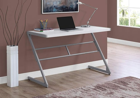 Monarch Specialties Simple Modern Study Laptop Table for Home & Office Computer Desk-Z-Shaped Metal Leg, 48" L, White