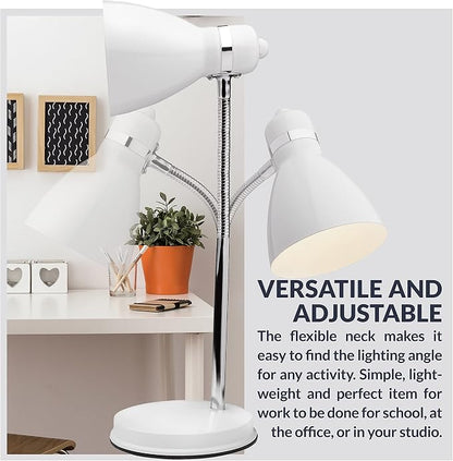 Newhouse Lighting Oxford White Metal Flexible Classic Goose Neck Design Desk or Table Lamp for Office or Bedroom Use