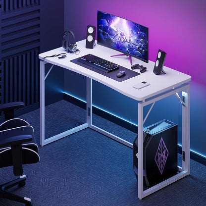 JOYMOOP White Folding Desk - 31.5", No Assembly Small Foldable Desk for Home, Office, Wooden Top Folding Computer Desk for Working, Writing, Studying
