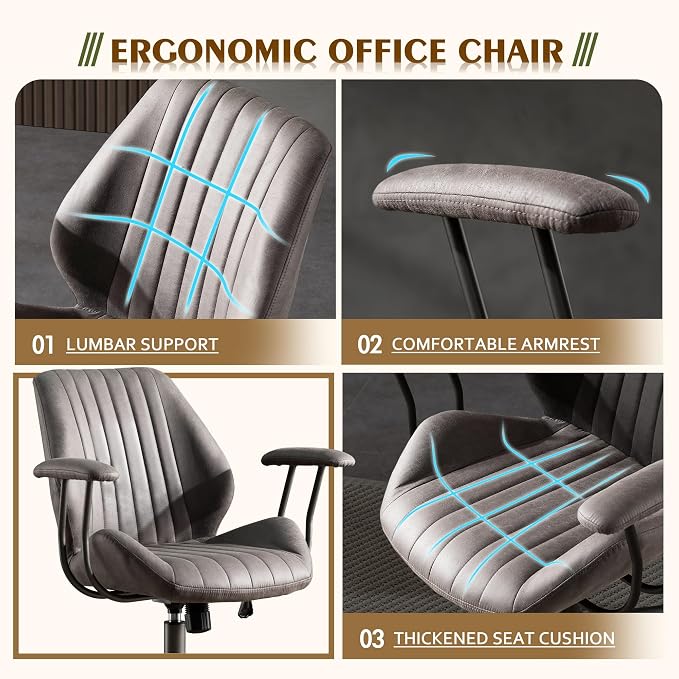 CAODOC High Back Office Chair,Modern Swivel Office Chair,Black Suede Fabric Gaming Chair,Height Adjustable Home Office Desk Chair with Lumbar Support