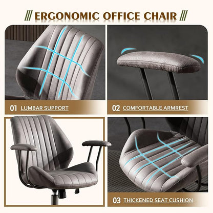 CAODOC High Back Office Chair,Modern Swivel Office Chair,Black Suede Fabric Gaming Chair,Height Adjustable Home Office Desk Chair with Lumbar Support