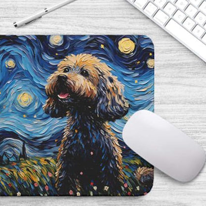 Starry Night Dog Mouse Pad for Home Office Gaming Working Desk Computer Desktop Accessories Non-Slip Rubber Mouse Pad for Dog Lovers (Poodle)
