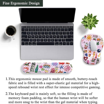 Cute Mousepad with Wrist Rest for Computer Keyboard Mouse Pad Ergonomic Pink Kawaii Mousepad, Best Desk Decor Office Girls Pink Desk 2-in-1 Wrist Support Mouse Pad, Soft Gel Material Anti Slip Bottom