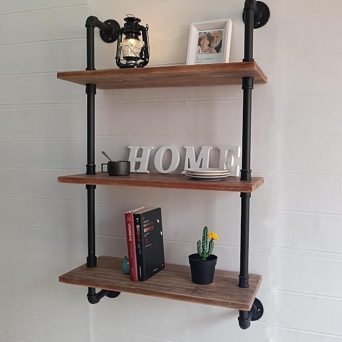 HDDFER Industrial Pipe Shelving Bathroom Shelves Over Toilet 24 Inch,Rustic Wall Shelves,Industrial Floating Shelves for Wall Pipe Shelf Farmhouse Shelf for Kitchen
